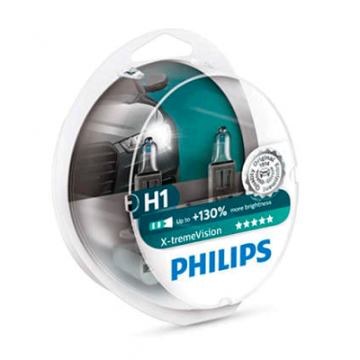 Галогеновые лампы Philips H1 X-treme Vision +130% набор